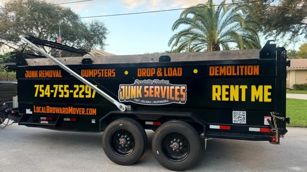 Specialty Moving Junk Services dump trailer hauling junk away